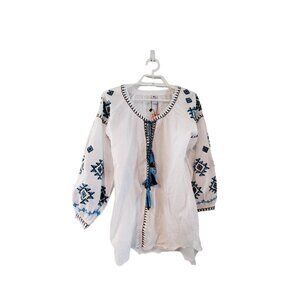 Raj nwt tunic top womens size Small white embroidered tassels cotton